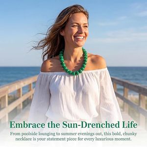 Collier Statement en Perles de Résine Multicolores - 17'' + 3'' Chaîne d'Extension, Épais et Très Visible |   Bijoux fantaisie audacieux, cadeau pour femmes - Product Image 4