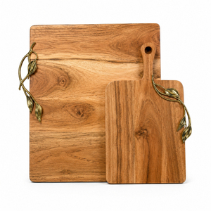 Stylish Designer Wood Charcuterie Board Set Luxury <b>Wooden</b> Cheese Platter with Decorative Brass Leaf Handles For Hotel Supply - Product Image 1