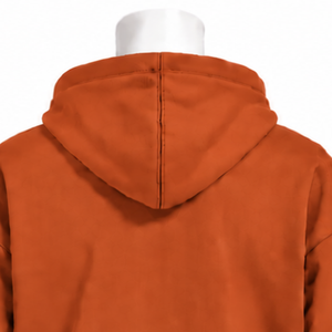 Burnt <b>Orange</b> Embroidered Border Hoodie Heavyweight <b>Fleece</b> Pullover Decorative Hem Cuffs Kangaroo Pocket Casual Streetwear Top - Product Image 4
