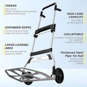 Carrello Pieghevole Portatile in Alluminio con Capacità di 150 kg, Ruote in Gomma da 7 Pollici e Manico Telescopico - Product Image 2