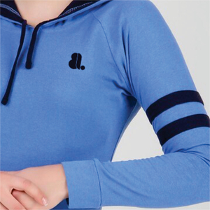 Camiseta de Manga Corta con Capucha Azul para Mujer, con Logotipo, Informal, Tejida, Lisa, Teñida, Transpirable para Verano - Product Image 5