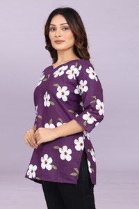 <b>Indian</b> Yellow Floral Slub Cotton Short Kurtis and Tunic for Women Ethnic Casual <b>Top</b> with Digital Print Casual and Daily Wear <b>Top</b> - Product Image 6