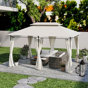 Gazebo da Esterno 3x4m Bianco Crema con Doppio Tetto e Tende per Giardino, Prato, Cortile, Terrazza, Villa, Parco - Product Image 2