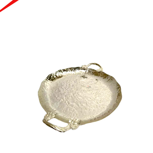 Plateau de service rond en aluminium texturé poli de haute qualité avec deux poignées pour la restauration - Product Image 1