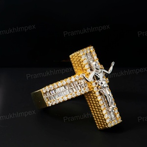 GRA Certified Luxury Moissanite <b>Cross</b> <b>Ring</b> 925 Sterling <b>Silver</b> Gold Plated Pave Setting Unisex Iced Out Hip Hop Jewelry - Product Image 2