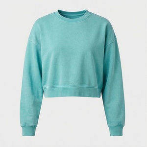 Ensemble de survêtement deux pièces premium pour femme : Sweat-shirt court en satin polyester couleur personnalisée et pantalon de jogging élégant - Product Image 1