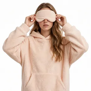 Peach Women's Oversized <b>Sleep</b> <b>Mask</b> Hoodie Soft Fleece Pullover with Drawstring Hood Kangaroo Pocket Casual Cozy Lounge Wear - Product Image 3
