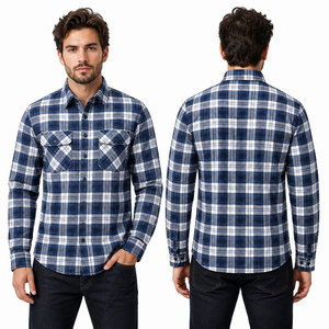 Men's Blue <b>White</b> Plaid <b>Flannel</b> Shirt Long Sleeve Casual Turn-down Collar Breathable Cotton Shirt Autumn Wear - Product Image 4