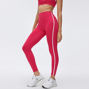Leggings de sport taille haute personnalisés pour femmes, avec bande latérale, pantalons de yoga extensibles, collants de fitness, vente en gros d'articles de sport - Product Image 2