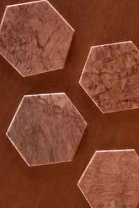 Juego de 6 posavasos hexagonales de mármol rosa, posavasos de piedra natural con soporte. - Product Image 4