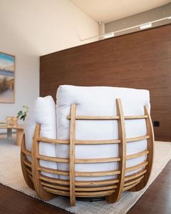 Sofá Curvo de Madera de Teca Sólida Japonesa de Lujo, Cómodo y Moderno para Sala de Estar Interior, Muebles de Diseño Personalizado - Product Image 5