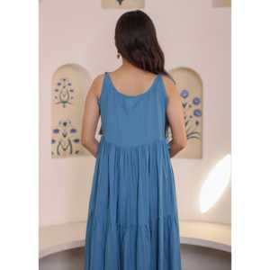 Vestido Lille Blue Talla XS, Corte en A, de Algodón, Cuello en V, Cintura Imperio, Transpirable, Estampado Floral, Chifón, Moderno y Cómodo - Product Image 5