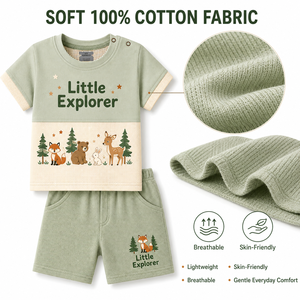 ชุดเสื้อเชิ้ตติดกระดุมลิตเติ้ลเอ็กซ์พลอเรอร์ผ้าฝ้าย 100% สีพื้นลำลองฤดูร้อนแขนยาวสำหรับผู้ชายชุดยูนิเซ็กส์ - Product Image 4