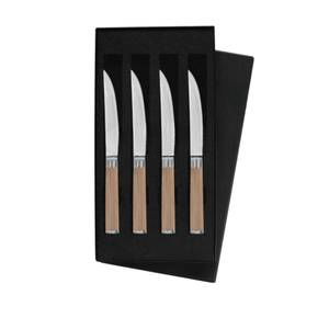Ensemble de 4 couteaux à steak en acier Damas, lames tranchantes avec manches en bois Pakkawood blond, boîte cadeau pour couper le bœuf et la viande au dîner - Product Image 1