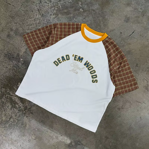 Nouveaux T-shirts unisexes tendance à col rond surdimensionnés, logo personnalisé imprimé, t-shirt à manches courtes à blocs de couleur et à carreaux pour hommes - Product Image 1