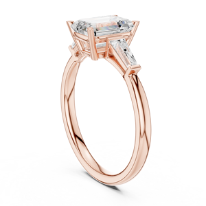 Anillo de Compromiso con Diamante Corte Esmeralda, Anillo Solitario de Oro de 18K con Piedras Laterales Trapezoidales, Anillo de Boda de Lujo - Product Image 6