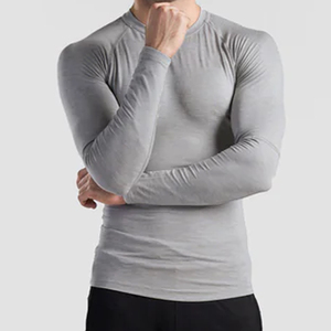 Camiseta de Compresión Gris para Hombre, Tejida, de Manga Larga, Secado Rápido, para Gimnasio, de Poliéster y Elastano, para Fitness y Deportes - Product Image 1