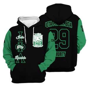 Iota Phi Lambda Sorority Custom Chapter <b>Hoodie</b> Black Body Emerald Green Sleeves Greek Letter Pullover Sweatshirt - Product Image 3