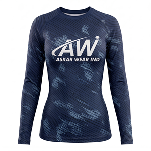 เสื้อแรชการ์ดแขนยาวสำหรับผู้หญิง ยี่ห้อ Askar Wear รุ่น Ind แห้งเร็ว สีกรมท่า พิมพ์ลายโลโก้ด้านหน้าด้วยเทคนิค Sublimation - Product Image 3