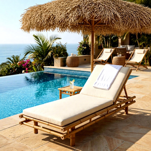 Tumbona de bambú asiática para exteriores con asa, estilo tropical para piscina |   Muebles de Exterior para Villa Portátiles | - Product Image 1
