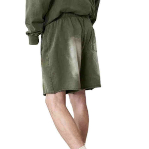 Shorts de jogging pour hommes en coton French Terry délavé à l'acide, ourlet brut, style vintage, streetwear, respirant et antibactérien – Meilleures ventes - Product Image 4