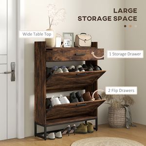 Scarpiera Moderna Rustica Marrone in Legno con 2 Cassetti Ribaltabili per 12 Paia - Ideale per Ingresso e Appartamento - Product Image 4