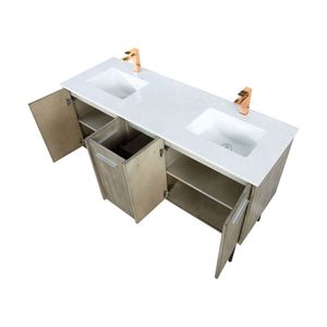 Mobile bagno doppio rustico in acacia 60 pollici L X 20 Pollici Set D con piano in quarzo bianco e rubinetto color oro rosa per il tuo bagno - Product Image 5