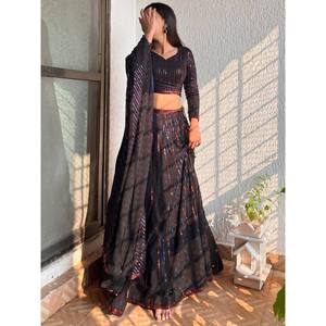 Black <b>Sequin</b> Georgette Party Wear Lehenga Choli for Evening - Product Image 4