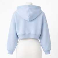 Sudadera con capucha corta de mezcla de algodón para mujer OEM/ODM, 300 gramos, bordado 3D, estilo oversize Y2K, streetwear de invierno, estampado ácido con lentejuelas