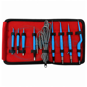 Ensemble de pinces bipolaires à baïonnette européennes certifiées CE, 9 pièces, revêtement bleu avec câble en silicone, instruments chirurgicaux réutilisables - Product Image 1