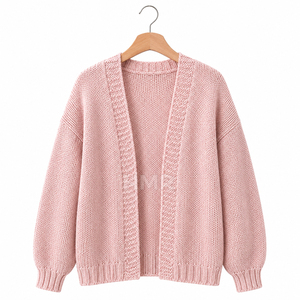 Cárdigan de Punto Acrílico Rosa de la Hermandad HMR, Manga Larga, Casual, Color Sólido, Hombros Caídos, con Bolsillos - Product Image 5