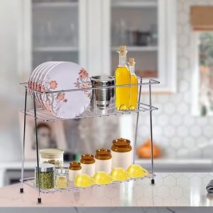 Étagère à épices à 2 niveaux en acier inoxydable, organisateur de rangement sur comptoir de cuisine - Product Image 2