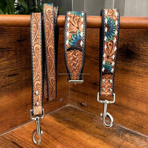 Collier de chien de luxe réglable en cuir de vachette de haute qualité en cuir véritable grand moyen chien de compagnie trafic en cuir outillé à la main ensemble de laisse pour animaux de compagnie - Product Image 5