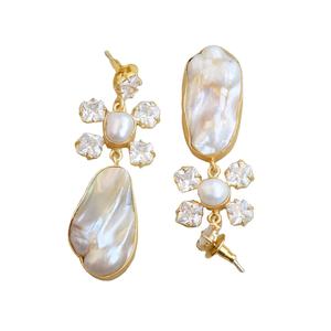 ห่วงทองเหลืองชุบทองคำขาว ขายส่ง มุกธรรมชาติ หินกึ่งมีค่า ชุบทอง 18K ดีไซน์ทันสมัย พร้อมส่ง - Product Image 3