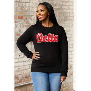 เสื้อสเวตเชิ้ตคอกลมเดลต้าเชนิลล์ สีดำ ผ้าฟลีซพรีเมียม เสื้อผ้าสำหรับชมรมนักศึกษา DST แบบกรีก ตัวอักษรคลาสสิก เสื้อกันหนาวสำหรับฤดูหนาว - Product Image 2