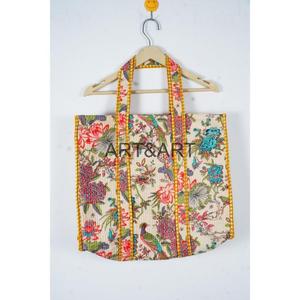 Quilted Cotton Carry Handbags Indian Hand Block Printed Cotton Quilted Sustainable Tote Bag - Product Image 1