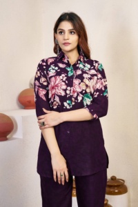 Ensemble indien pakistanais imprimé floral en coton Kurta et pantalon palazzo pour femme, tenue ethnique pour mariage, fête ou tenue décontractée - Product Image 4