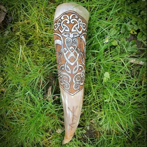 Viking Drinking Horn Engraved Design Horn <b>Large</b> Viking Drinking Horn with Stand <b>Cup</b> Mug Groomsmen Direct Factory Sell Customized - Product Image 1