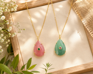 Classic Unique Style 18K Gold Plated Brass Gemstone Cat's Eye Teardrop CZ Pendant Necklace Minimalist Buddhism Women's Gift - Product Image 1