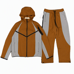 Unisex <b>Purple</b> Gray Color Blocking Hooded Windbreaker Set Full Sleeve Zipper Sporty Style Breathable Polyester Spandex Material - Product Image 6