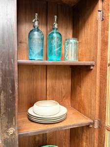 Antique Glazed Cupboard Darcy Vintage Dark Wood Two Door Glass Display <b>Cabinet</b> <b>Tall</b> Bookcase Farmhouse Dining <b>Living</b> <b>Room</b> - Product Image 6