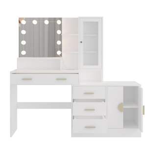 Tocador de maquillaje blanco grande con 10 Luces LED, estación de carga, cajones de espejo, estantes de almacenamiento, modelo D0100HAM9BV - Product Image 3