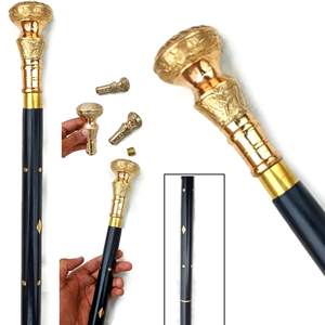 Designer brass and <b>wooden</b> <b>walking</b> cane with smooth grip for stylish mobility and classic gentleman look - Product Image 2