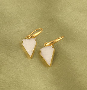Artisan <b>crafted</b> solid brass hook earrings white sugar druzy natural agate stone long lasting gold electroplated dangle earrings - Product Image 6