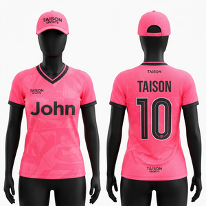 เสื้อฟุตบอลหญิง 150 GSM ผ้าไมโครเมชโพลีเอสเตอร์ สีชมพูสด ดำ คอวี พิมพ์ลายแบบซับลิเมชั่นตามสั่ง สำหรับทีม - Product Image 6