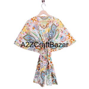 Robe Kaftan 100 % Coton Inde pour Femme, Taille Unique, Imprimé Oiseaux Verts, Douce et Ample, Élastique à la Taille, Idéale pour l'Été et le Quotidien - Product Image 1