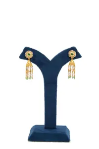 Traditional <b>Indian</b> Bridal Gold Plated Green Bead Choker Necklace <b>Set</b> with Pearl Drops Wedding <b>Jewelry</b> - Product Image 2