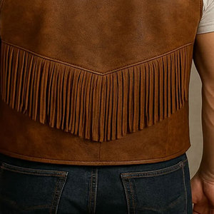 Mens <b>Suede</b> Cowboy Fringe Vest Western Leather Sleeveless <b>Jacket</b> Tassel <b>Biker</b> Festival Rodeo Supplier Premium OEM Apparel - Product Image 3