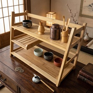 Modern Double Tier Wooden <b>Storage</b> <b>Rack</b> With Metal Frame For <b>Kitchen</b> Spice And Fruit Organization Standing Type Durable counter - Product Image 3