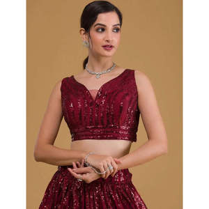 Red Embroidered <b>Sequins</b> Lehenga Choli with Dupatta for Summer Party Wear - Product Image 5